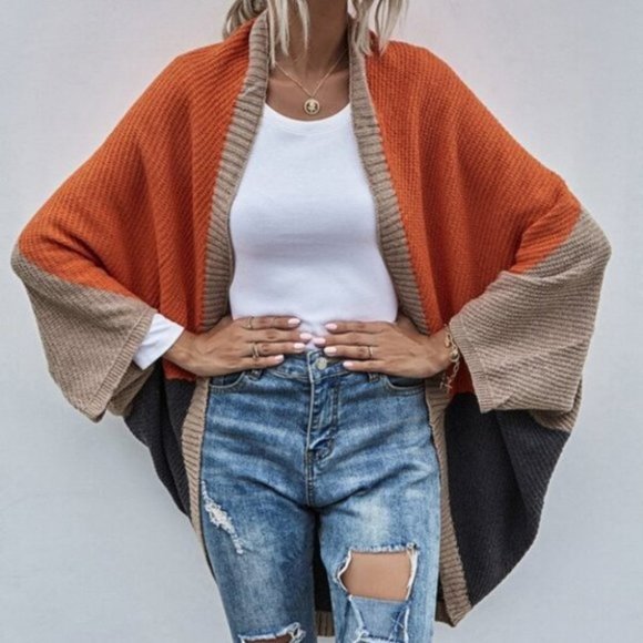 Brown ColorBlock Batwing cardigan - Picture 3 of 8